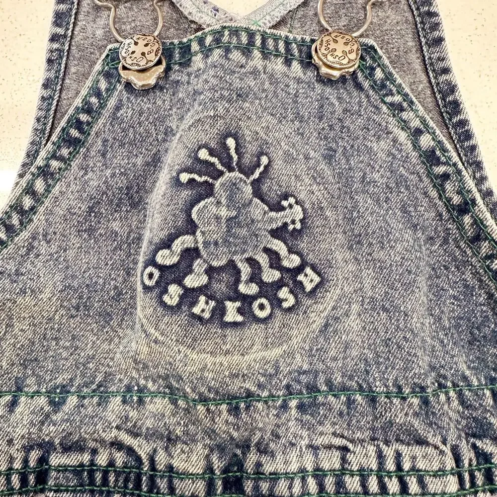 Vtg OshKosh B'Gosh USA Made Acid Wash Overalls 24 Months 3D Bugs sz 18 mo.